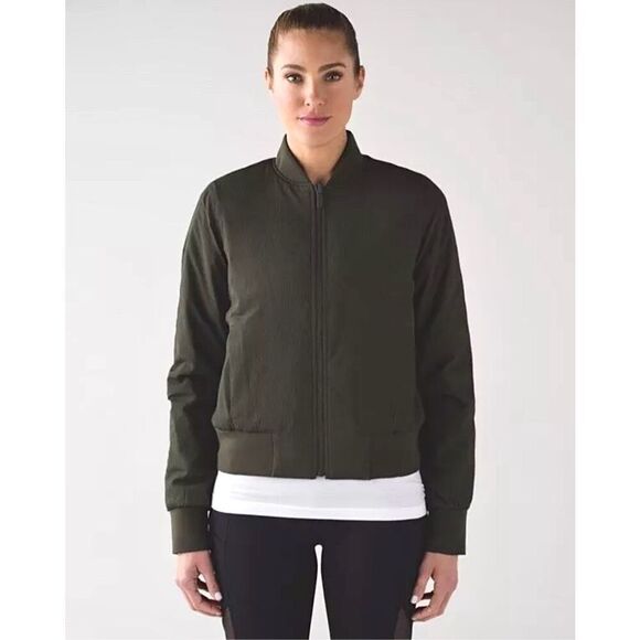 Lululemon Non-Stop Reversible Bomber Jacket size  4 Olive Green - Picture 1 of 12